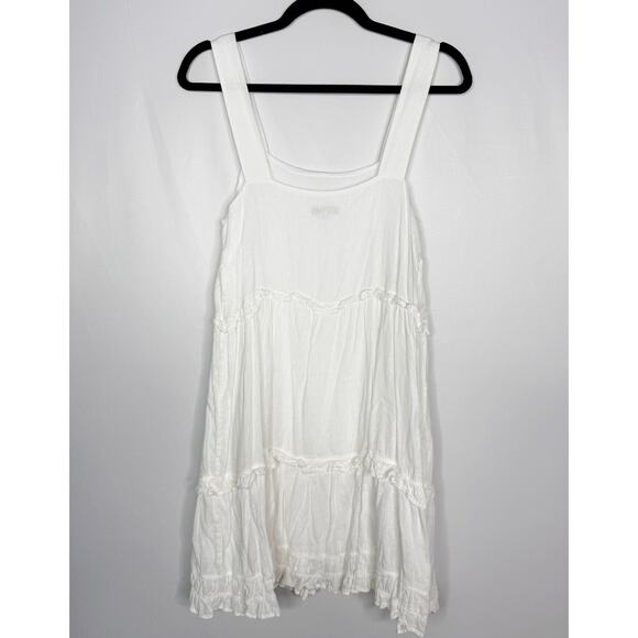 Rails Small S White Sandy Dress Tiered Ruffle Square Neck Linen Blend Mini Flowy - Picture 2 of 12